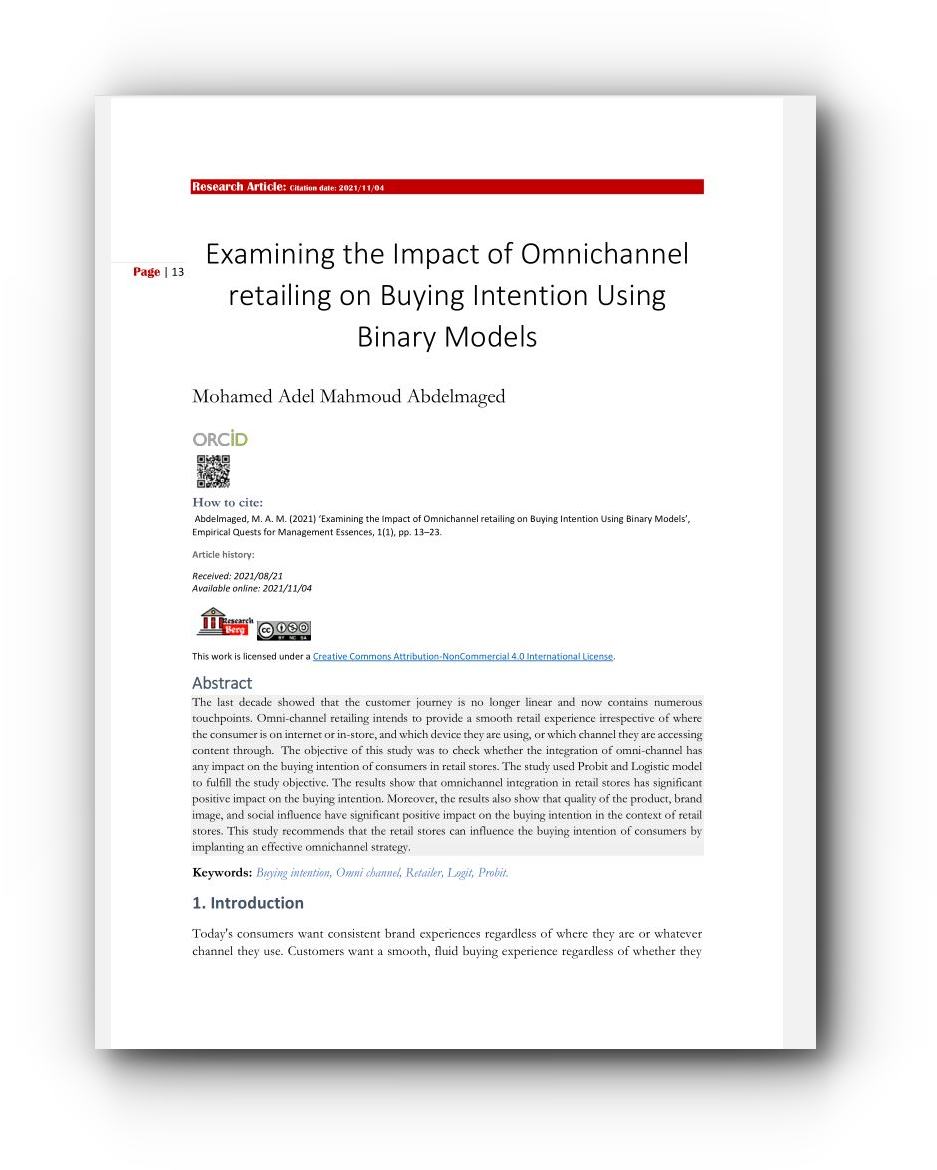 Impact of Omnichannel retailing on Buying Intention Using Binary Models